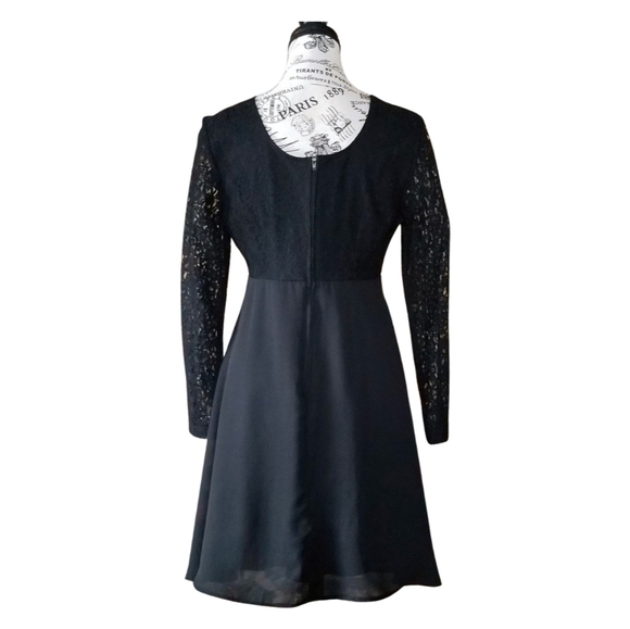 🇨🇦 90s Black Mini Chiffon Dress With Lace Sleeves Size Medium - Picture 3 of 5